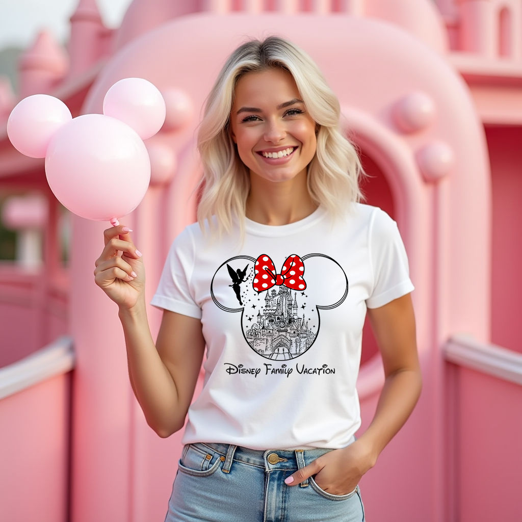 Person wearing Main Street Castle t-shirt inspired by Disney’s iconic castle.