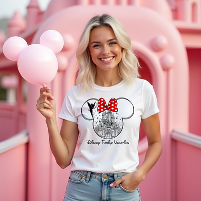 Person wearing Main Street Castle t-shirt inspired by Disney’s iconic castle.