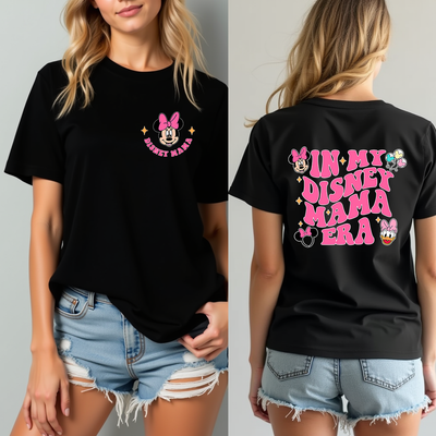 Front view of In My Disney Mama Era T-shirt featuring bold Disney-inspired lettering on soft cotton fabric
