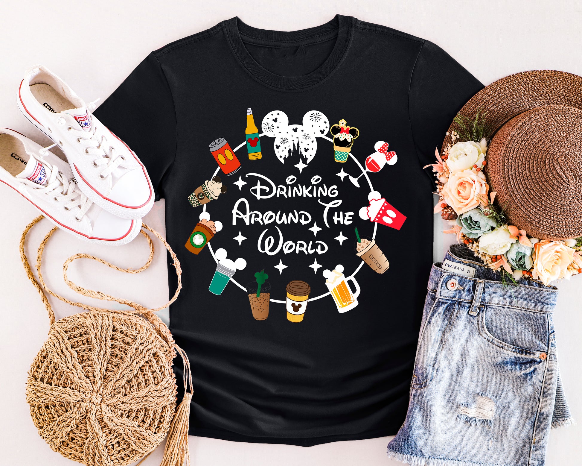 Drink Around the World graphic tee – perfect for Disney adults and group trips