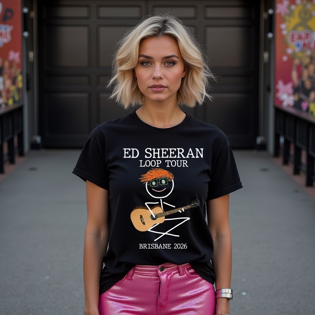 Person wearing a black t-shirt with Ed Sheeran Loop Tour graphic