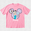 Pink t-shirt with Disney character design on a light gray background