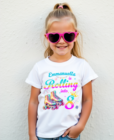  Roller skating themed kids birthday t-shirt with custom name