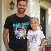Close-up of Rad Dad Bluey inspired t-shirt design on soft cotton fabric