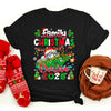 Matching family Christmas cruise t-shirts with Deck the Halls design, holiday vacation wear.