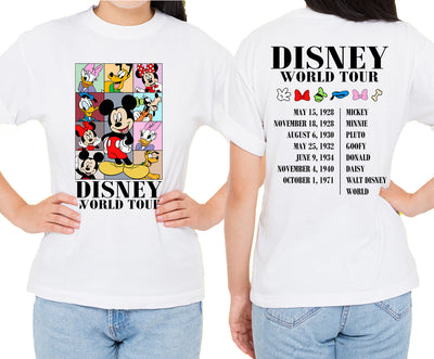 Person wearing Fab 6 World Tour Eras tee at a theme park with Mickey ears