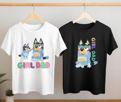 Close-up of Bandit character wearing makeup in Bluey inspired Girl Dad Style tee