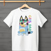 Close-up of Bandit character wearing makeup in Bluey inspired Girl Dad white tee
