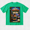 A bright green short-sleeve t-shirt with a large graphic print of a children's book titled 'The Paramedic Adventure: Starlight Ambulance'. The graphic shows a cartoon ambulance driver character in a police uniform with an ambulance in the background.