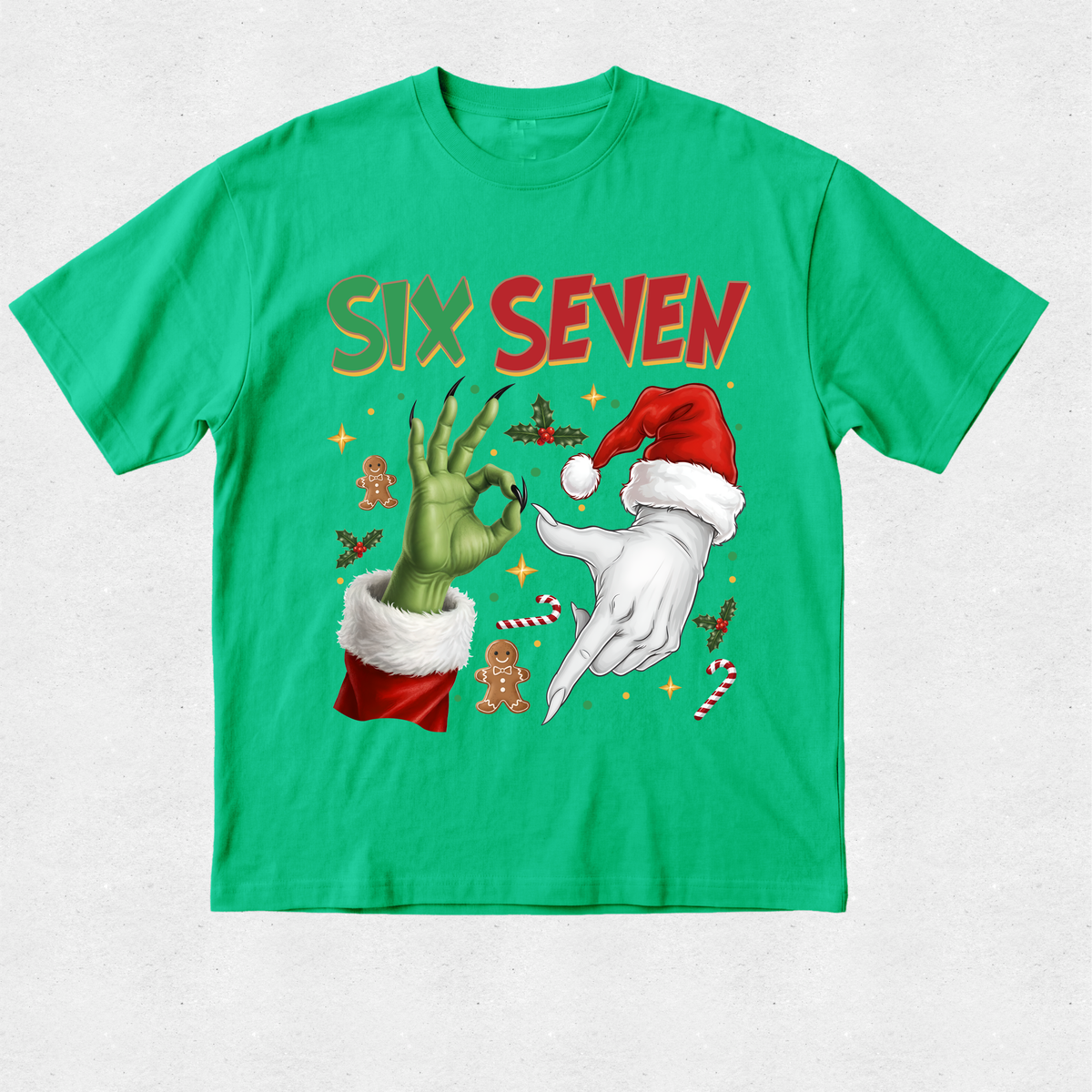 Santa with Grinch Hands 6 7 - Christmas Tshirt
