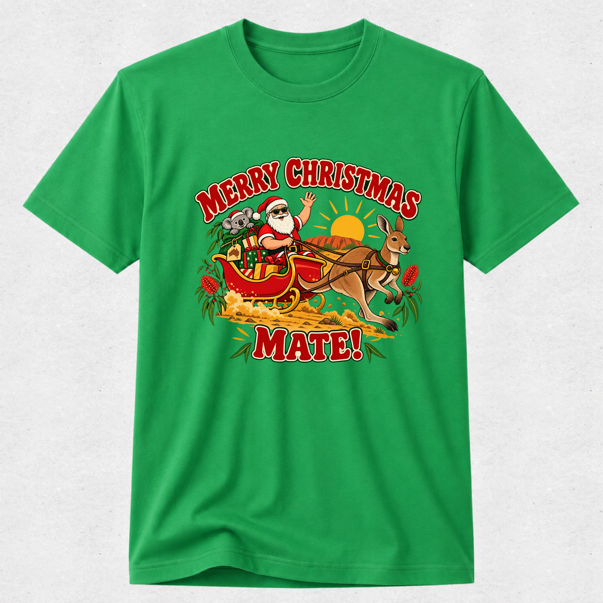 Merry Christmas Mate - Aussie Kangaroo Sleigh Tshirt