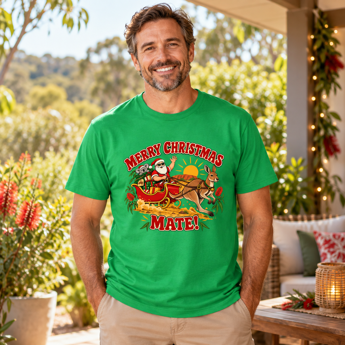 Merry Christmas Mate - Aussie Kangaroo Sleigh Tshirt
