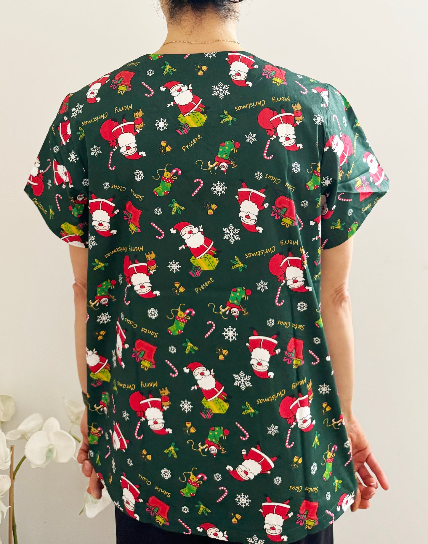 Christmas Unisex Printed Scrubs - Green Santa Claus