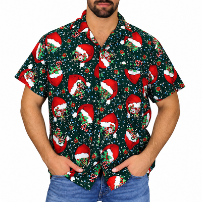 Christmas Button Up Shirt  – Green Santa Tree