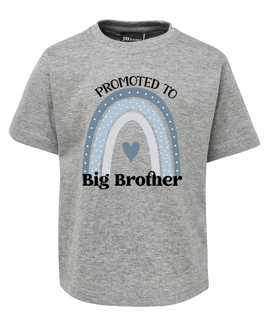 Gray t-shirt with rainbow design and text 'Promoted to Big Brother' on a white background