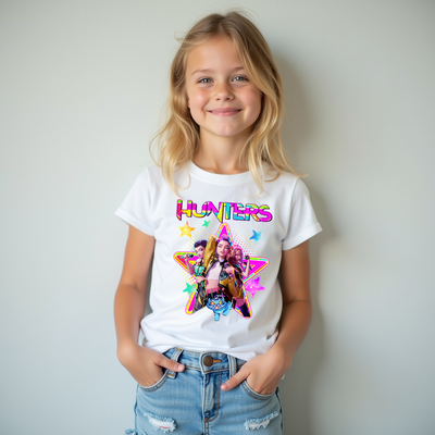 Huntrix Pop Group Stars t-shirt with K-Pop Demon Hunters Netflix inspired design