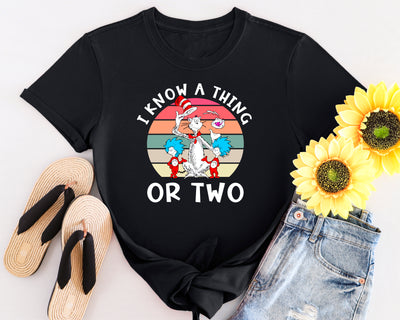 Red and blue Thing-style design on white t-shirt – perfect for group costumes or Book Week