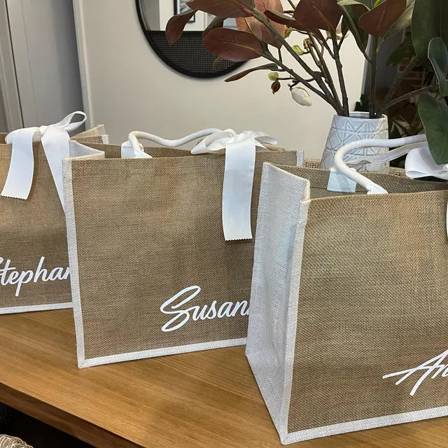 Personalised Large Jute Tote Bag - White