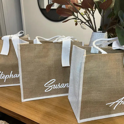 Personalised Large Jute Tote Bag - White