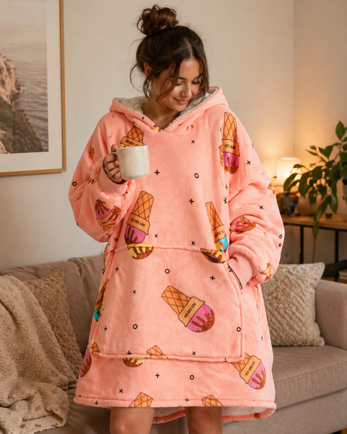 Oversized Wearable Blanket Hoodie – Plush & Personalised - Ice Cream