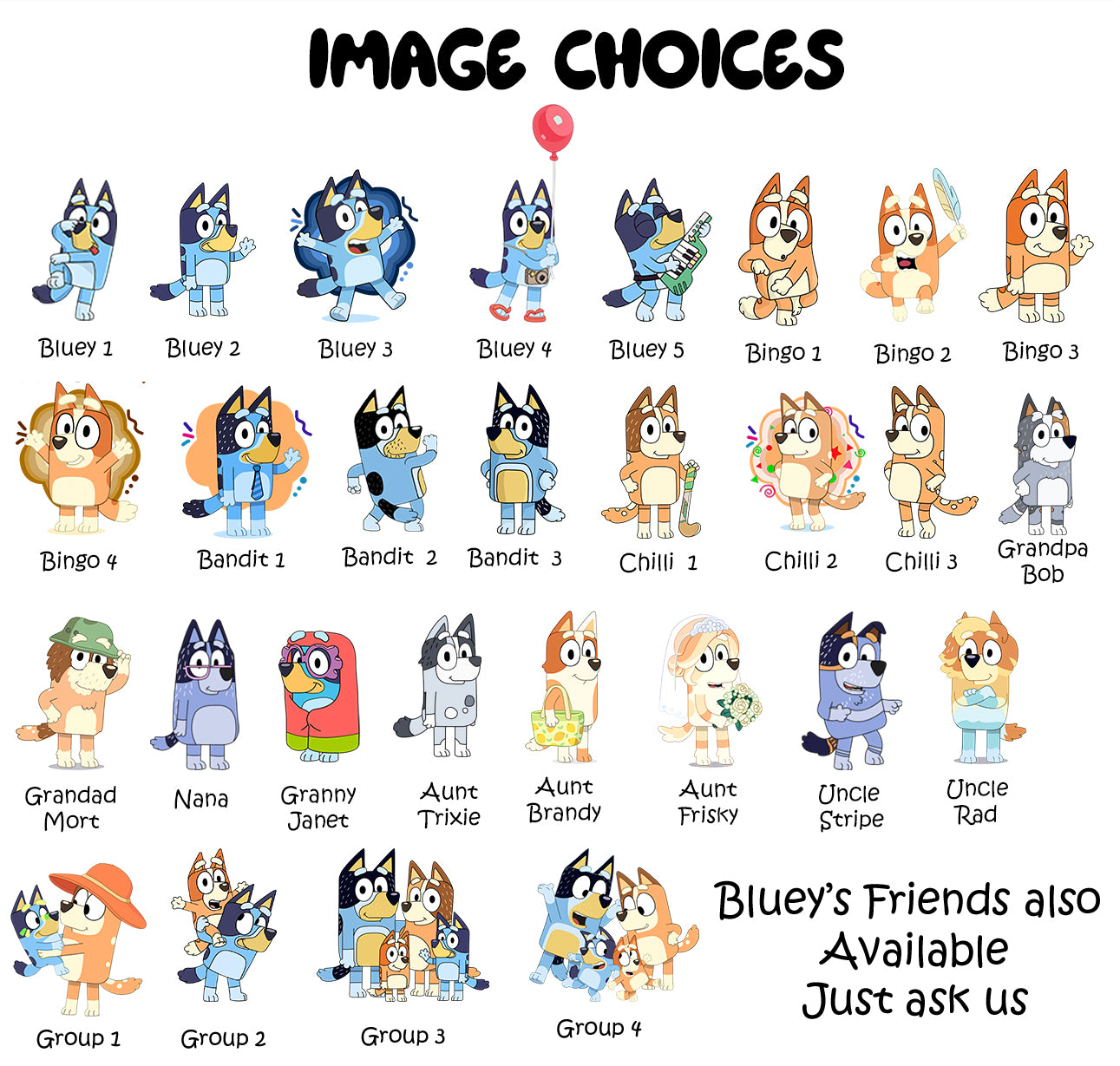Custom Bluey Inspired TShirt – Pick your Character (Image Set 2)