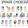 Collection of cartoon characters with labels on a white background