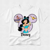White t-shirt with Disney character design featuring Jasmine from Aladdin.