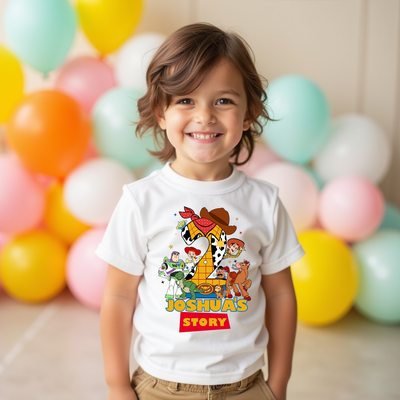 Custom Toy Story Birthday Shirt with Woody design and child’s name