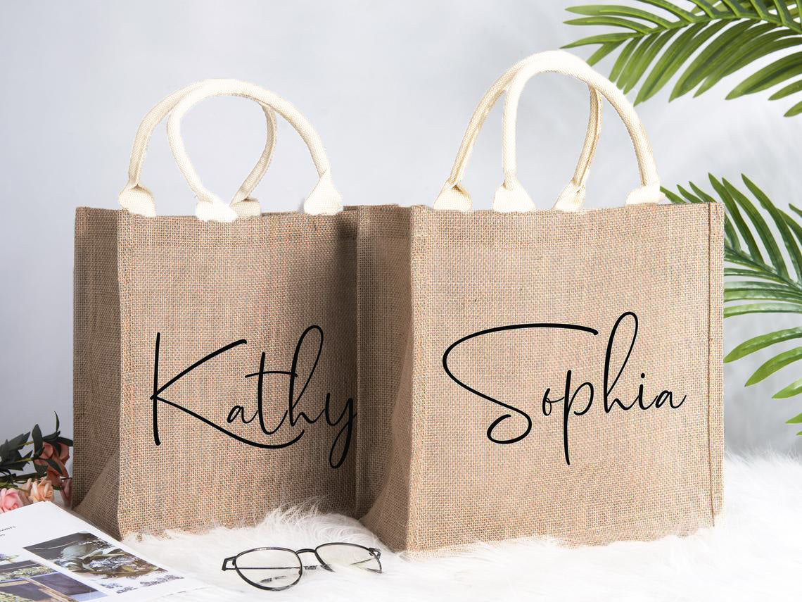Personalised Large Jute Tote Bag - Natural