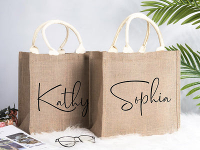 Personalised Large Jute Tote Bag - Natural