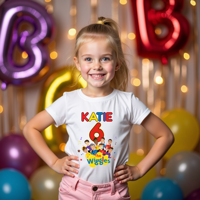 Wiggles inspired birthday t-shirt for kids – colourful custom name tee