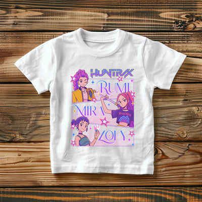 K-Pop Demon Hunters t-shirt with Huntrix pop group artwork in alternate arrangement
