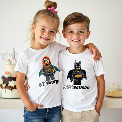 Custom Lego Batman, Robin and Batgirl inspired t-shirt – perfect for birthday parties