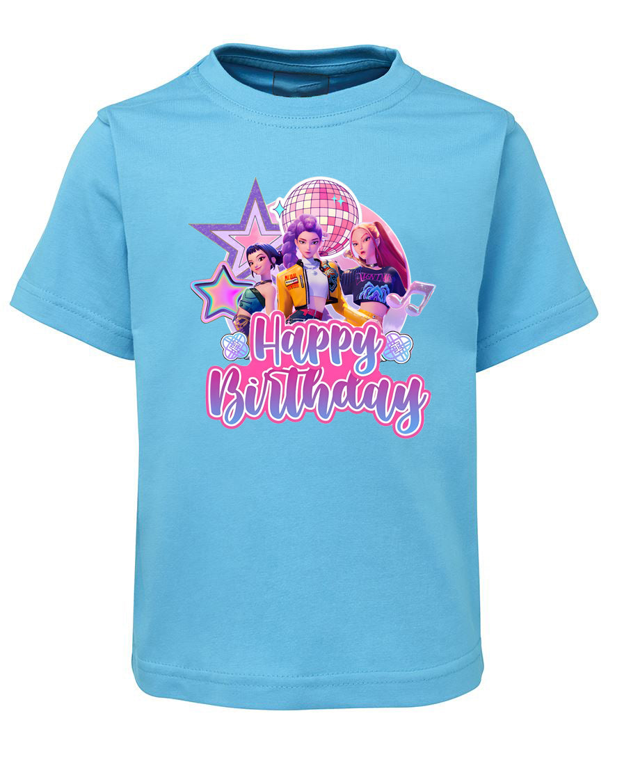 K-Pop Happy Birthday with Name and Age Tshirt - Demon Hunters Front & Back