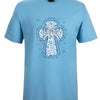 Light blue t-shirt with a decorative cross design on a white background