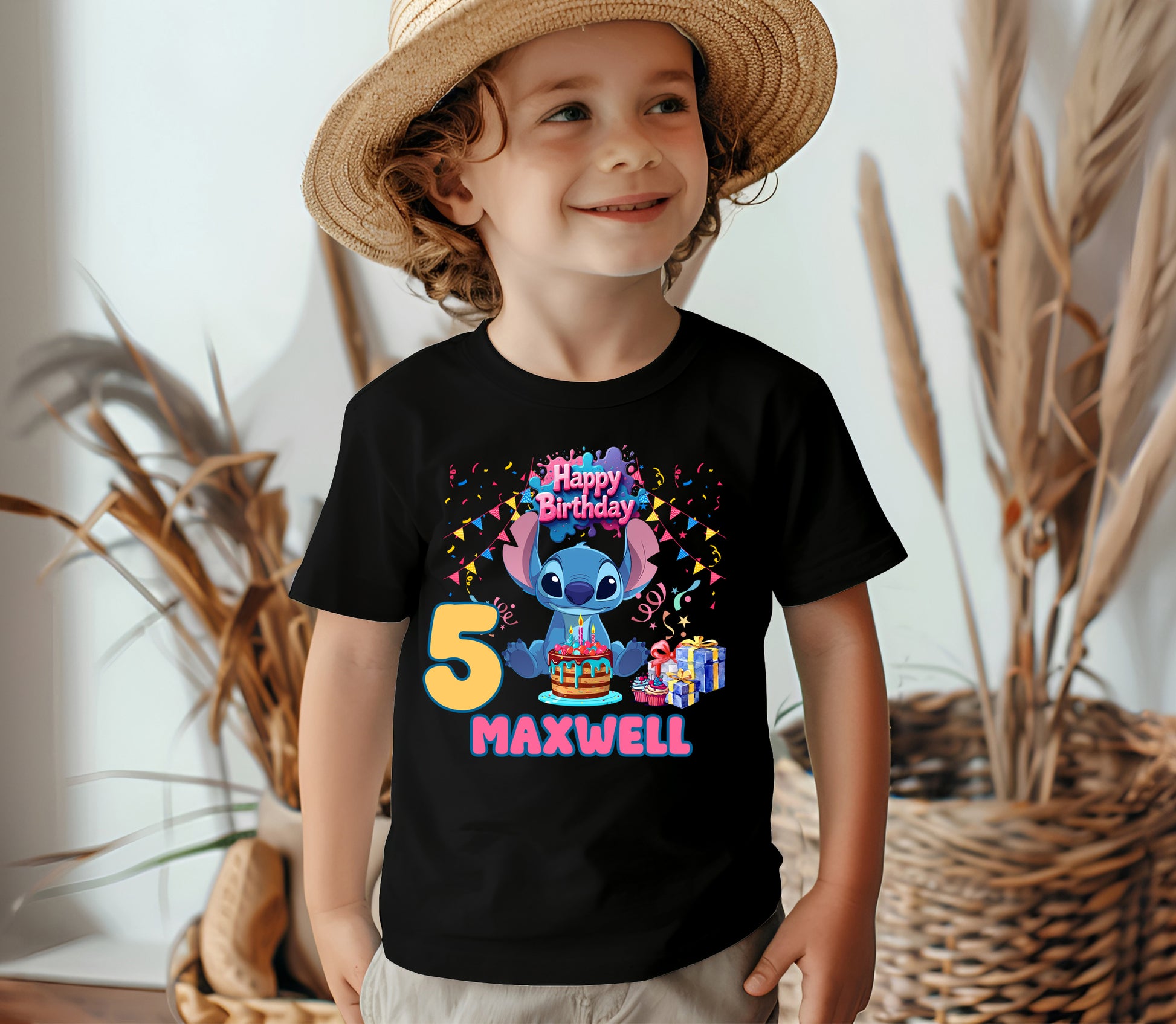 Child wearing Lilo & Stitch inspired birthday t-shirt