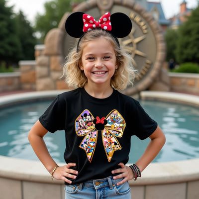 Mouse friends inspired bow kids t-shirt front view