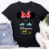 Black t-shirt with Disneyland 2026 design, shorts, and sneakers on a white background