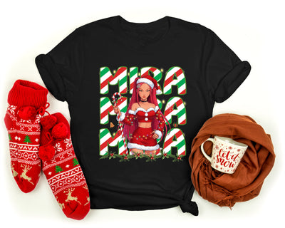 Mira 3D Art Demon Hunters Christmas K-Pop graphic t-shirt, bold seasonal streetwear for fans.
