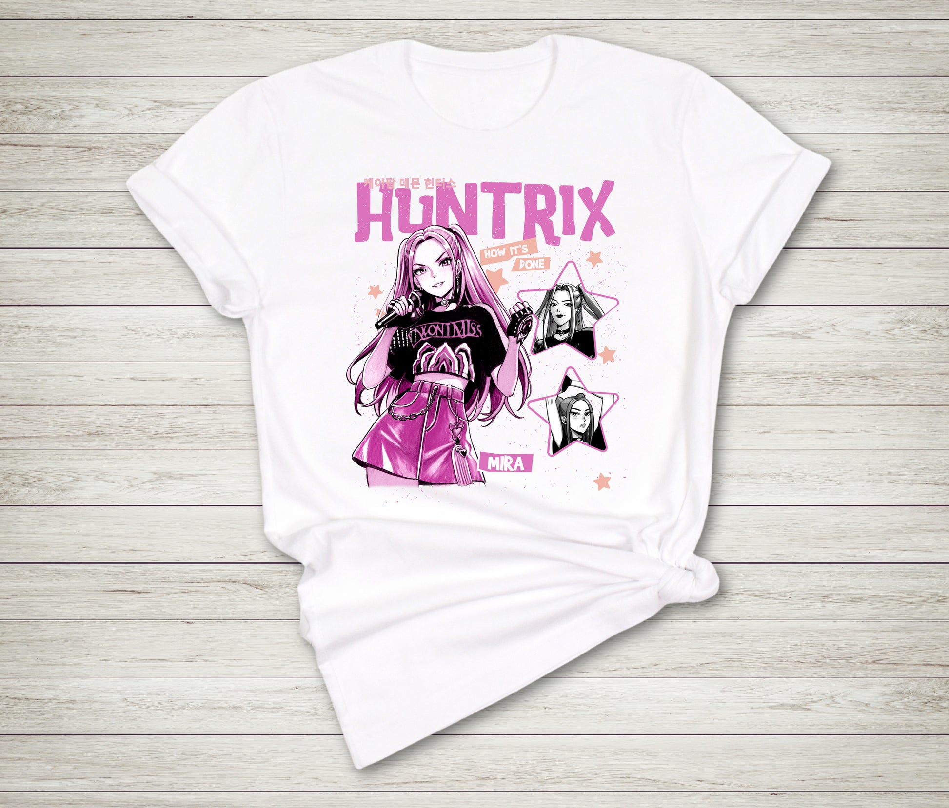 Mira K-pop inspired graphic t-shirt flat lay view