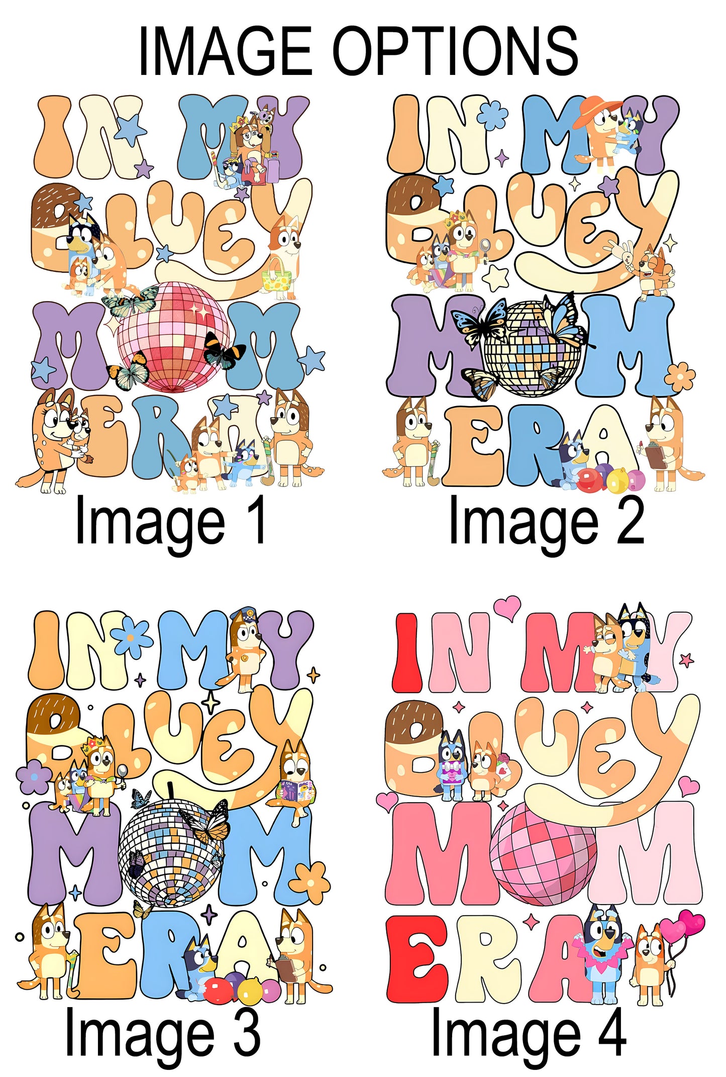 Family wearing In My Mum Era Bluey inspired graphic tees