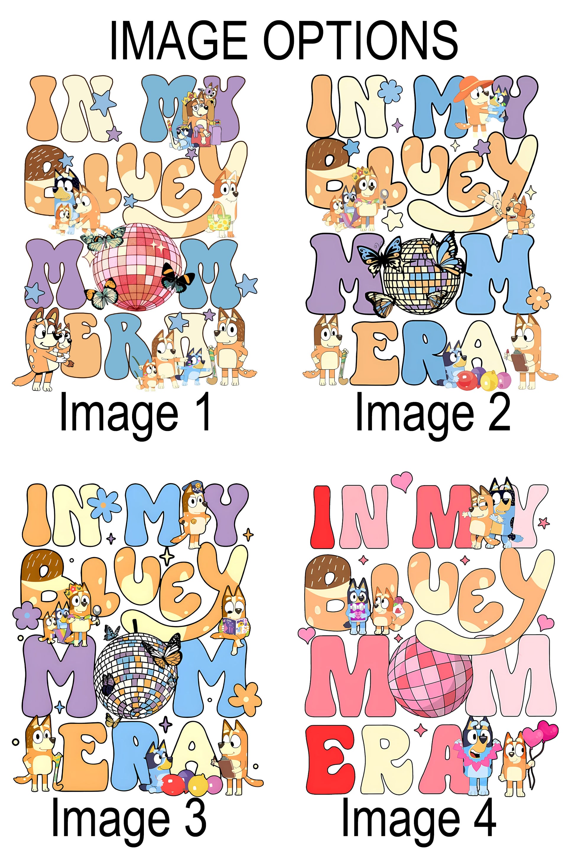Family wearing In My Mum Era Bluey inspired graphic tees