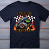 Personalised birthday tee featuring fire monster truck graphic