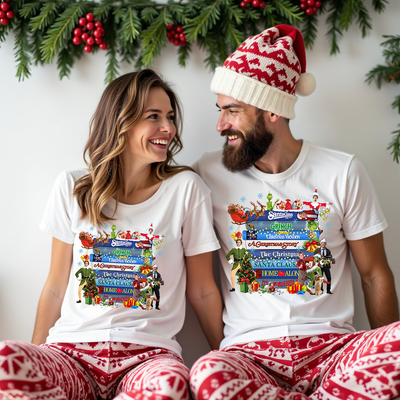 Festive multi-movie inspired Christmas T-shirt design