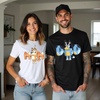 Bluey inspired matching mum and dad t-shirts featuring playtime character designs.