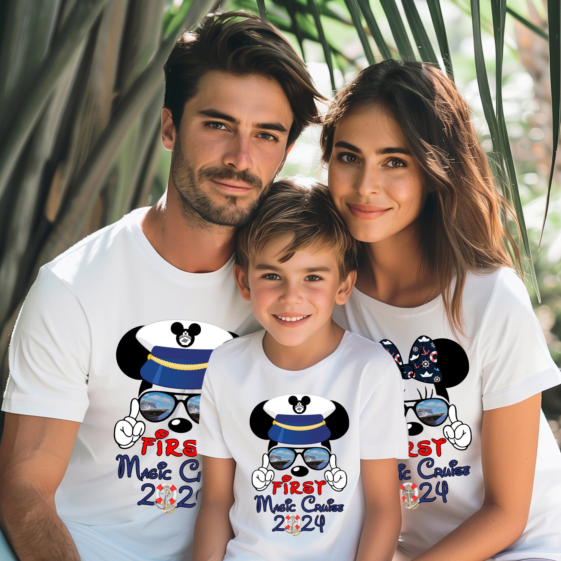 Family wearing matching Captain Mickey’s Magic Disney Cruise inspired t-shirt