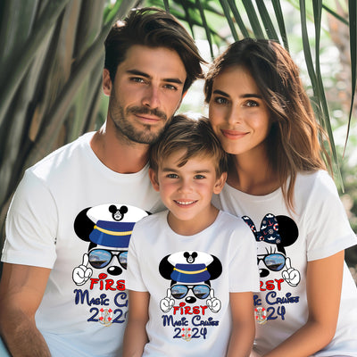 Family wearing matching Captain Mickey’s Magic Disney Cruise inspired t-shirt