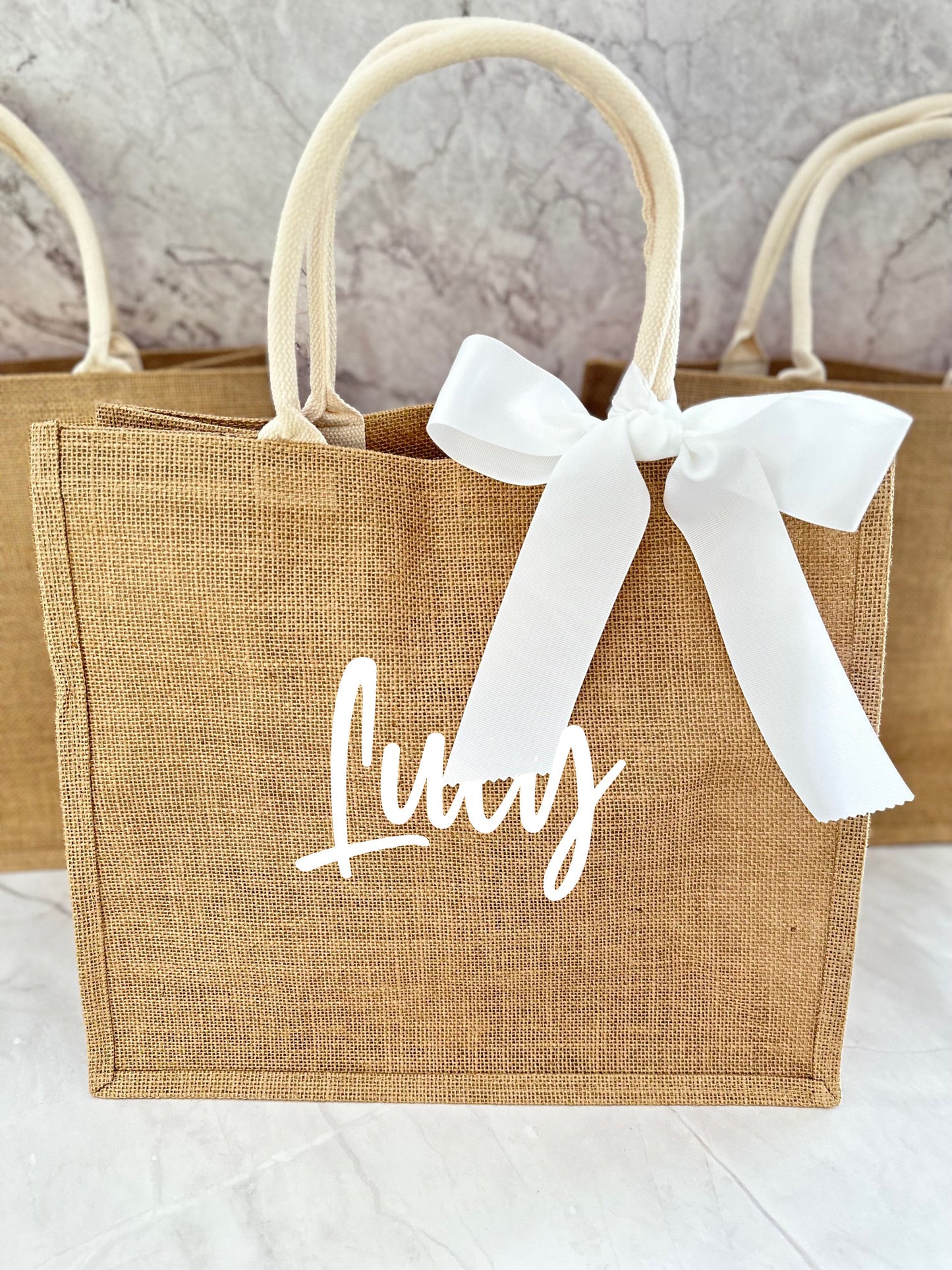 Personalised Large Jute Tote Bag - Natural