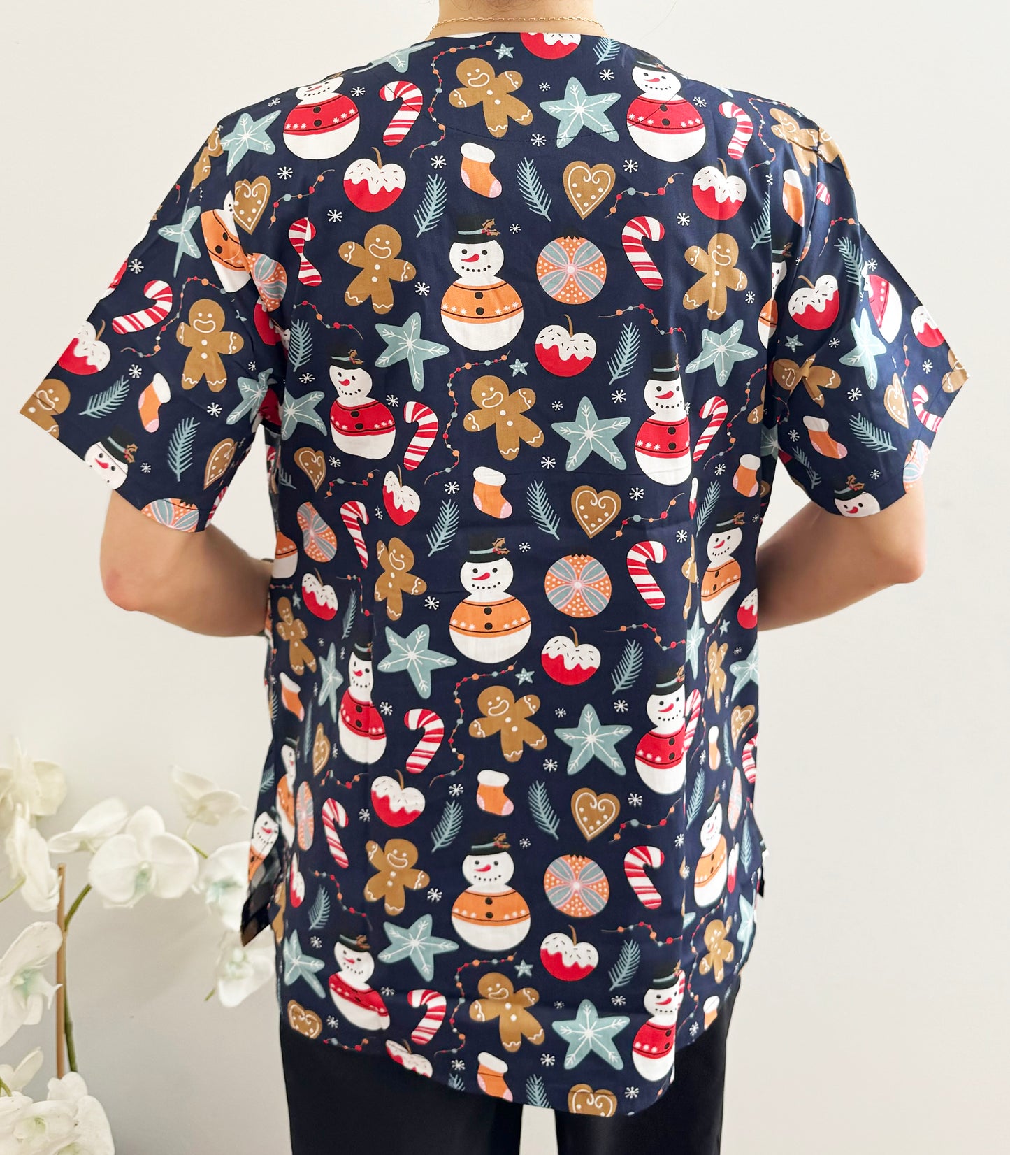 Christmas Unisex Printed Scrubs - Navy Santa