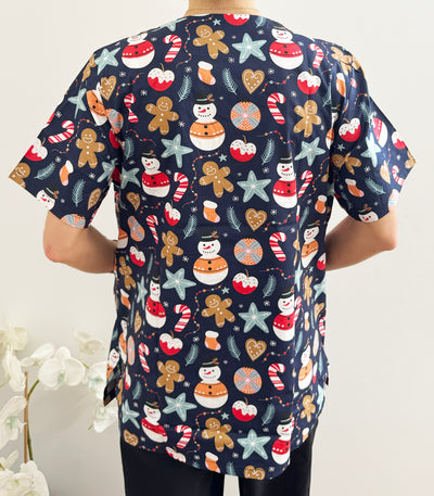 Christmas Unisex Printed Scrubs - Navy Santa
